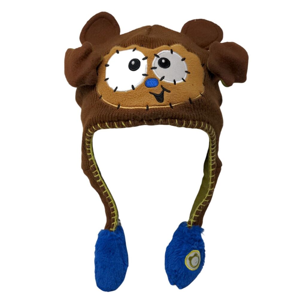 Flipeez Peek-a-Boo Monkey Action Knit Beanie Hat Brown One Size
